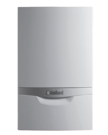 White Vaillant wall-mounted combi boiler, a high-efficiency domestic gas heating system.
