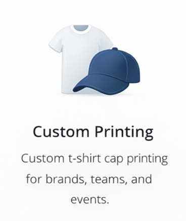 T-shirt and cap icon representing custom apparel printing services