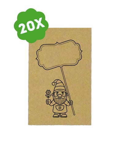 20 'tuinkabouter' kraft zaadzakjes met een kabouter met blanco bordje