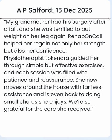 Patients review explaining their recovery journey after hip surgery