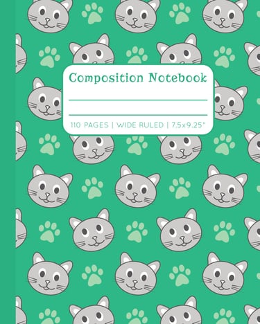 GREEN COMPOSITION NOTEBOOK - Cats & Paws