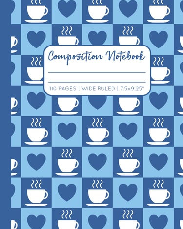 BLUE COMPOSITION NOTEBOOK - Coffee & Hearts