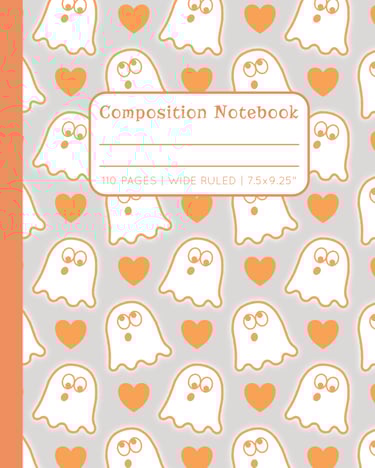 Orange & Silver-Gray COMPOSITION NOTEBOOK - Cute Ghosts