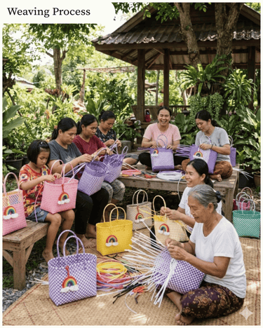 Proses pembuatan tas anyaman plastik jali jali handmade oleh pengrajin wanita desa Craftvitas Indonesia