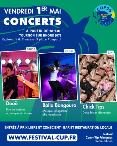 Visuel des concerts du vendredi 1er mai 2026 - CUP26