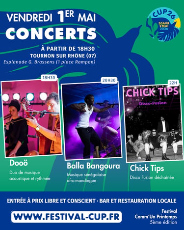 Visuel des concerts du vendredi 1er mai 2026 - CUP26