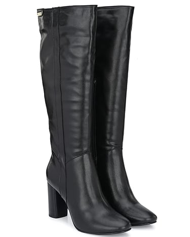 high knee black boots with heels for women