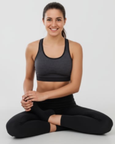 A woman in workout gear doing a fitness stretch.