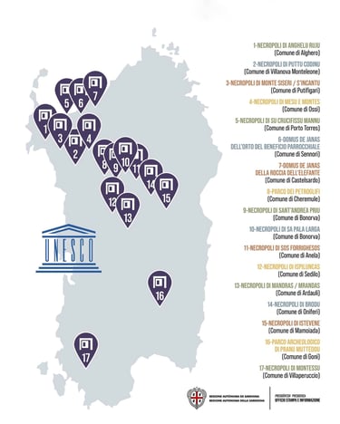Sardinia UNESCO Domus de Janas map