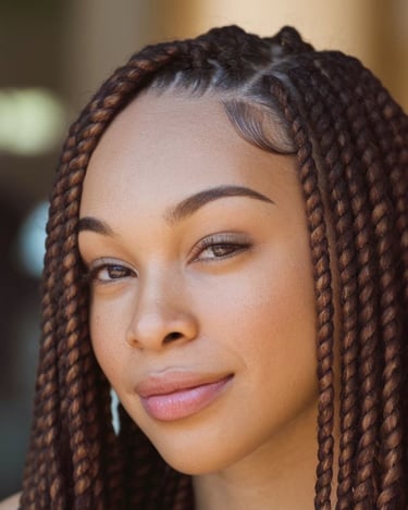 A crisp, close-up shot captures the intricate detail and precision of a woman’s mini rope twists, showcasing the neatness and