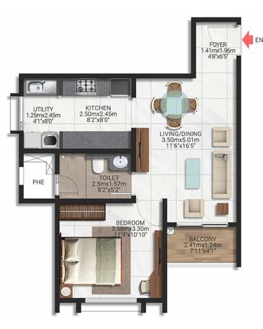 Brigade Lakecrest 1 BHK Floor Plan
