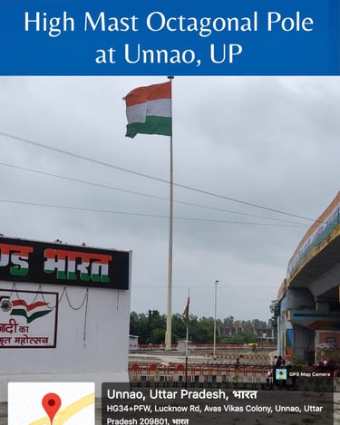 High Mast Octagonal Pole Installation at Unnao Madhya Pradesh by Hindustan Power
