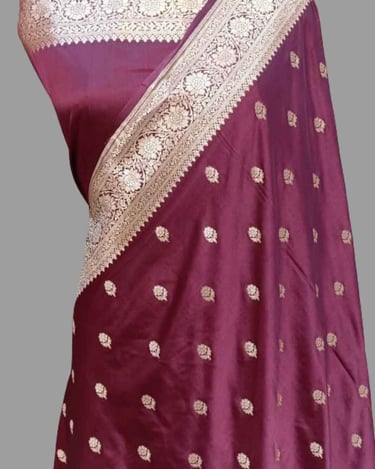 Wine BABRI Buti Katan Silk Banarasi Saree