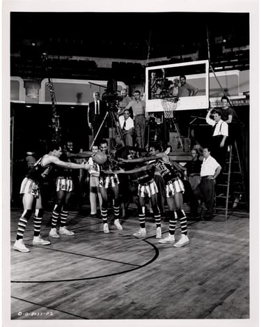 Original Type 1 photograph of the Harlem Globetrotters on the set filming the movie The Harlem Globt