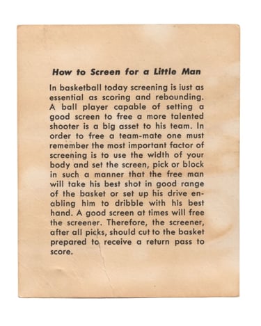 1957-58 Kahn's Wieners Basketball Card Dave Piontek (back)