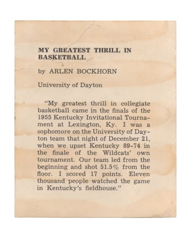 1958-59 Kahn's Wieners Basketball Card Arlen Bockhorn (back)