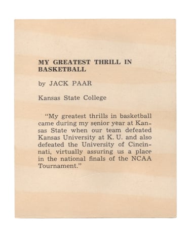 1958-59 Kahn's Wieners Basketball Card Jack Parr (back)