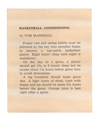 1959-60 Kahn's Wieners Basketball Card Tom Marshall (back)