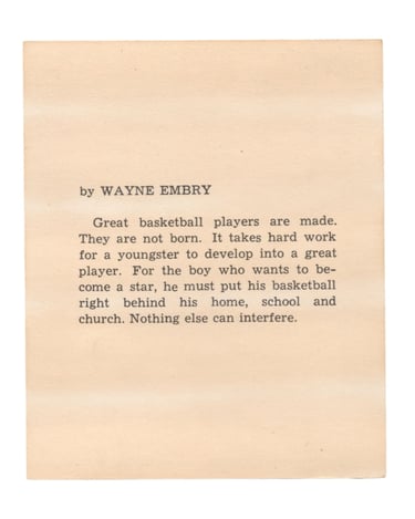 1959-60 Kahn's Wieners Basketball Card Wayne Embry (back)