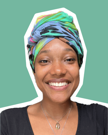 Portrait of a joyful massage therapist in Byron Bay NSW Australiawith a colorful turban on her head