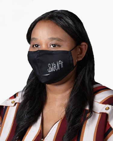 a model modeling Stylish black Sovurnti Covid Mask. #Covid Mask, # Mask