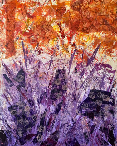 Orange and violet abstract painting.