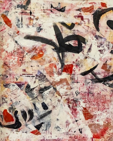 a visual song in red, cream, and black