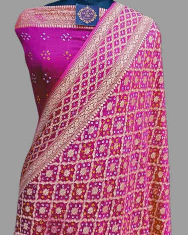 Hot Pink Zari Woven Georgette Bandhani Saree