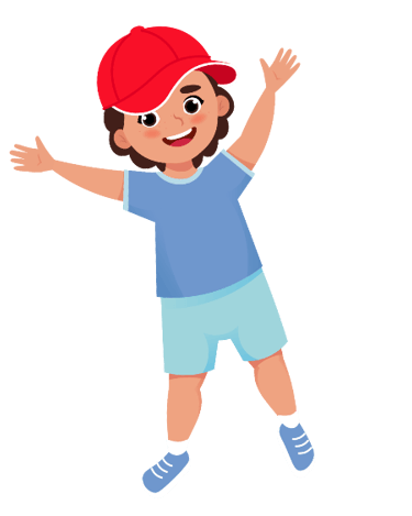 Colorful, smiling cartoon boy celebrating