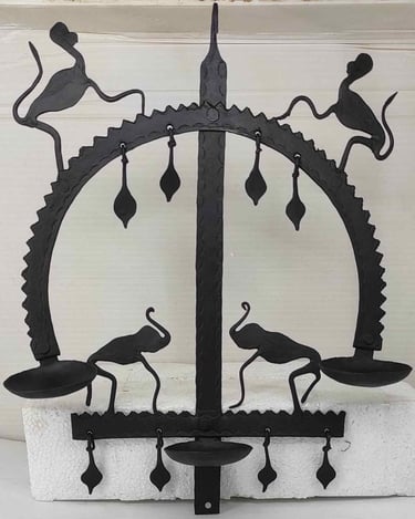 "Iron hanging oil lamp with arched frame–handmade traditional decor-Shipped worldwide"