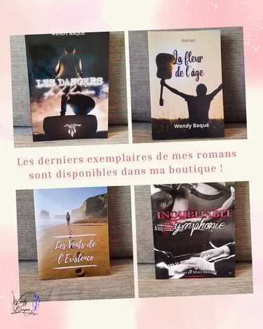 Les derniers exemplaires de mes romans sont disponibles dans ma boutique en ligne - Wendy Baqué