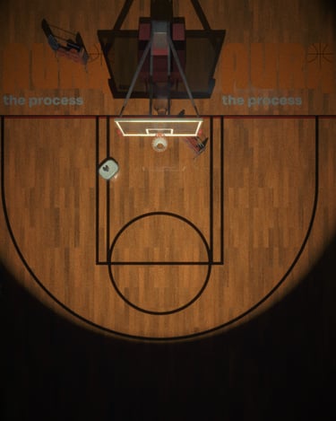 Quadra de basquete com iluminação dramática desenvolvida por Helldise Design