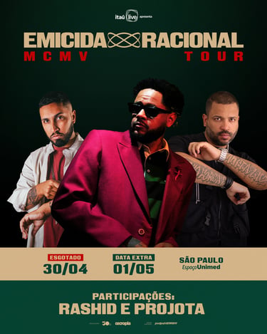 Rap: Emicida anuncia participação de Projota e Rashid nos shows de estreia em São Paulo
