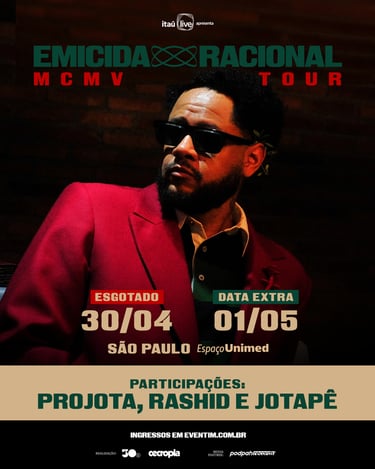 Card promocional da turnê "Emicida Racional MCMV". 