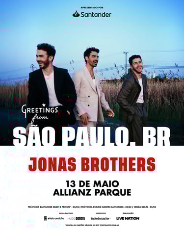 Jonas Brothers anunciam show da turnê "JONAS20: Greetings From Your Hometown" no Brasil
