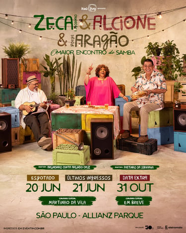 Zeca Pagodinho, Alcione e Jorge Aragão anunciam show extra em São Paulo para o dia 31 de outubro