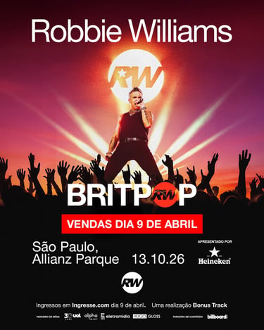 O Rei do Pop Britânico está de volta: Robbie Williams traz a turnê “BRITPOP” ao Allianz Parque