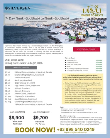 7-day Nuuk to Nuuk (Greenland) LaQui Tours
