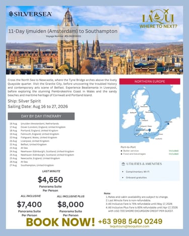 11-day Ijmuiden to Southampton LaQui Tours