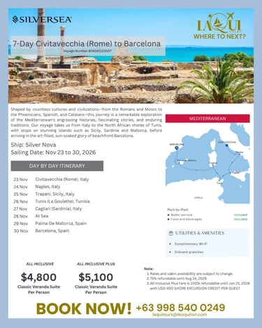 7-day Civitavecchia to Barcelona LaQui Tours