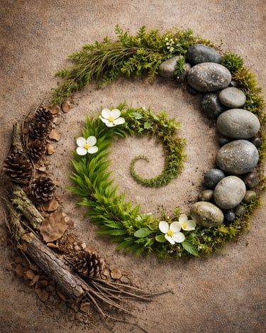 Picture of Oregon nature items laid out in a spiral representing Stages of Change