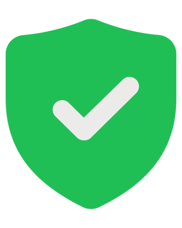 Green security shield icon with a white checkmark representing verified protection and safety.
