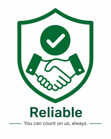 Green shield icon featuring a handshake and checkmark to represent reliable business trust.