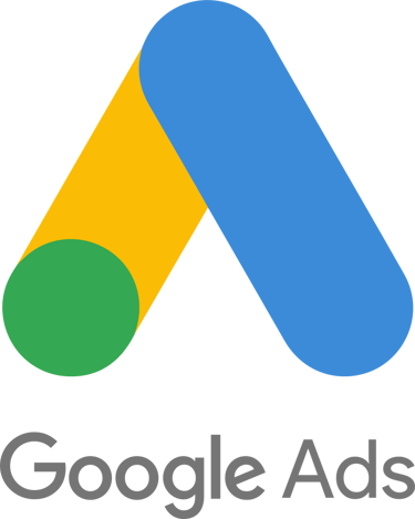 a logo with a green cercle, yellow and blue bars and Google Ads text