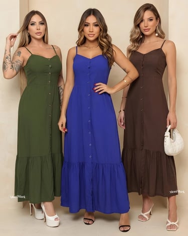 Vestido Feminino Longo em Viscolinho com Bojo