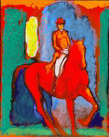 oeuvre d'art animalier- artiste peintre -peinture- cheval dressage