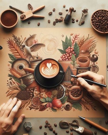 a person holding a cup of coffee and a cup of coffee