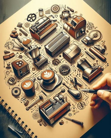 a person's hand holding a pen and drawing a circle of objects