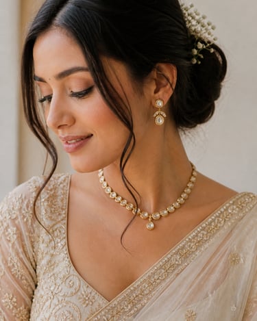 Indian bride wearing lightweight kundan or polki jewelry