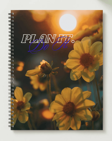 a notebook with yellow sunflowers